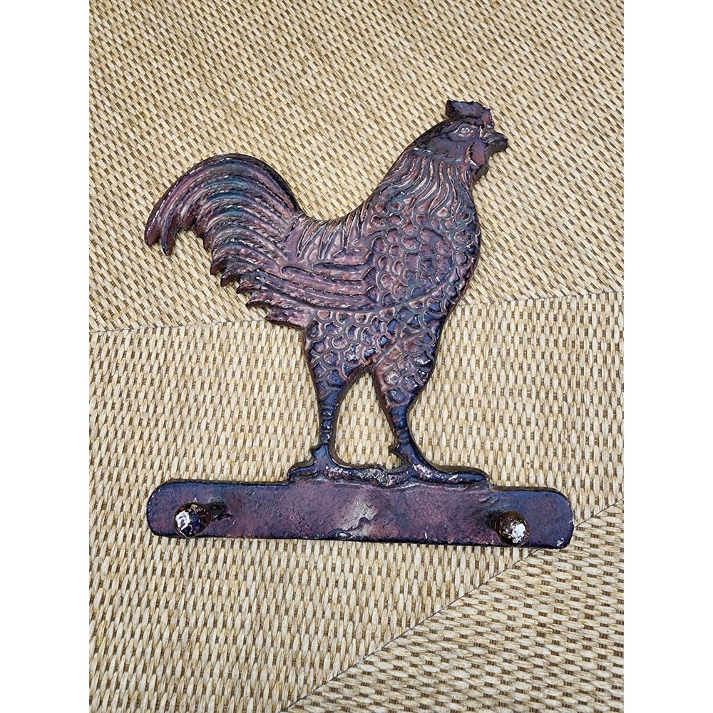 Cast Iron Rooster Rustic Cottage Farmhouse Barn Decor Hat Key Coat Rack 2 Pegs - Picture 4 of 5
